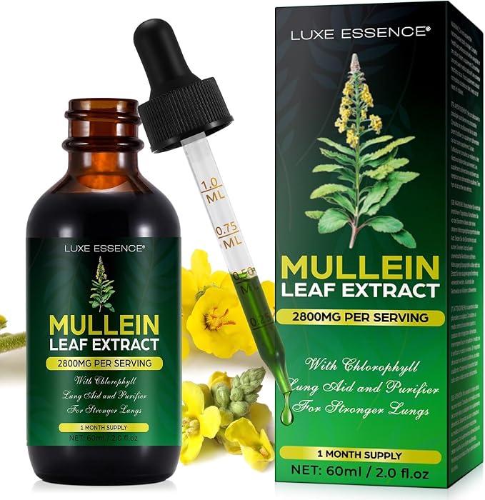 Mullein Drops for Lungs 300,000‬mg, Lung Detox & Cleanse, 16 in 1 Vegan Mullein Leaf Extract Tincture with Chlorophyll, Elderberry, etc, Natural Herbal Supplement for Respiratory, Immune, 30 Servings Natural Flavor 2 Fl Oz (Pack of 1)