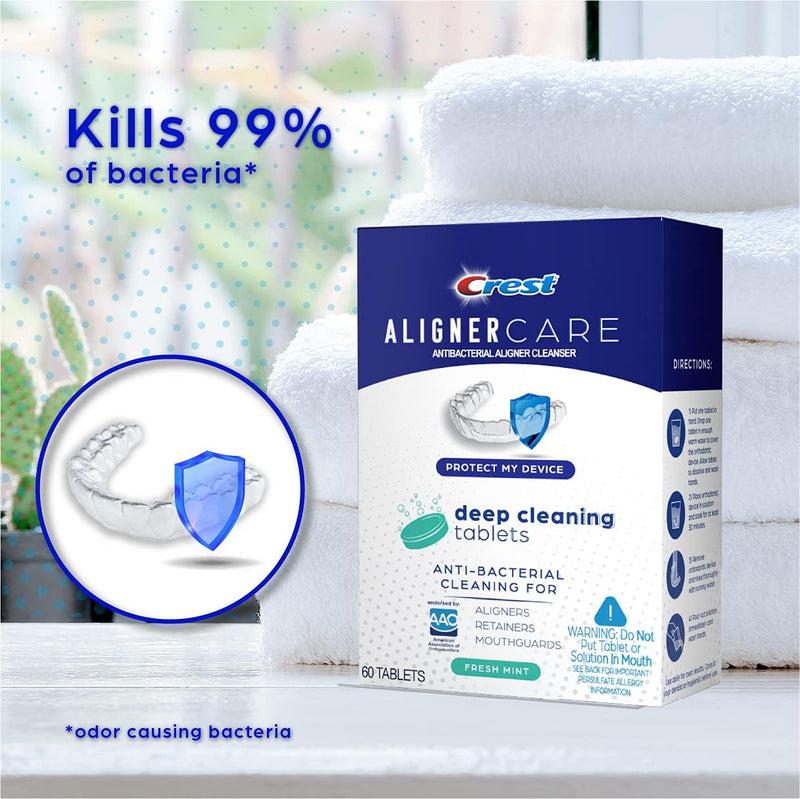 [Australia] - Crest Aligner Care Deep Cleaning Anti-Bacterial Tablets for Aligners, Retainers, Mouthguards, 60-Count, Pack of 3 