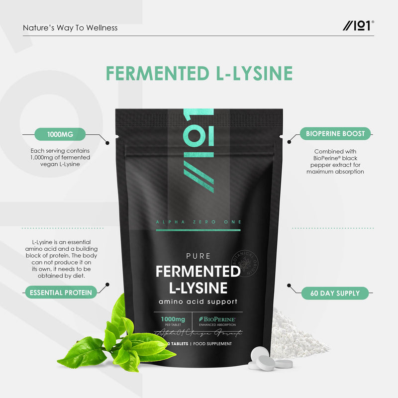 L-Lysine 1000mg Tablets – High Strength Essential Amino Acid – 60 Count – Supports Immune System, Muscle Recovery, Collagen, Bone Health & Energy – Vegan, Gluten-Free - by Alpha01