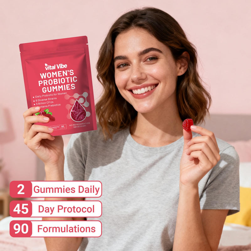 Vaginal Prebiotics and Postbiotics Gummies with 5 Billion CFU - for Gut Health, Immune System & Digestion - Feminine Balance Gummies for Women & Men - Cranberry Flavour, Sugar-Free, 90 Counts