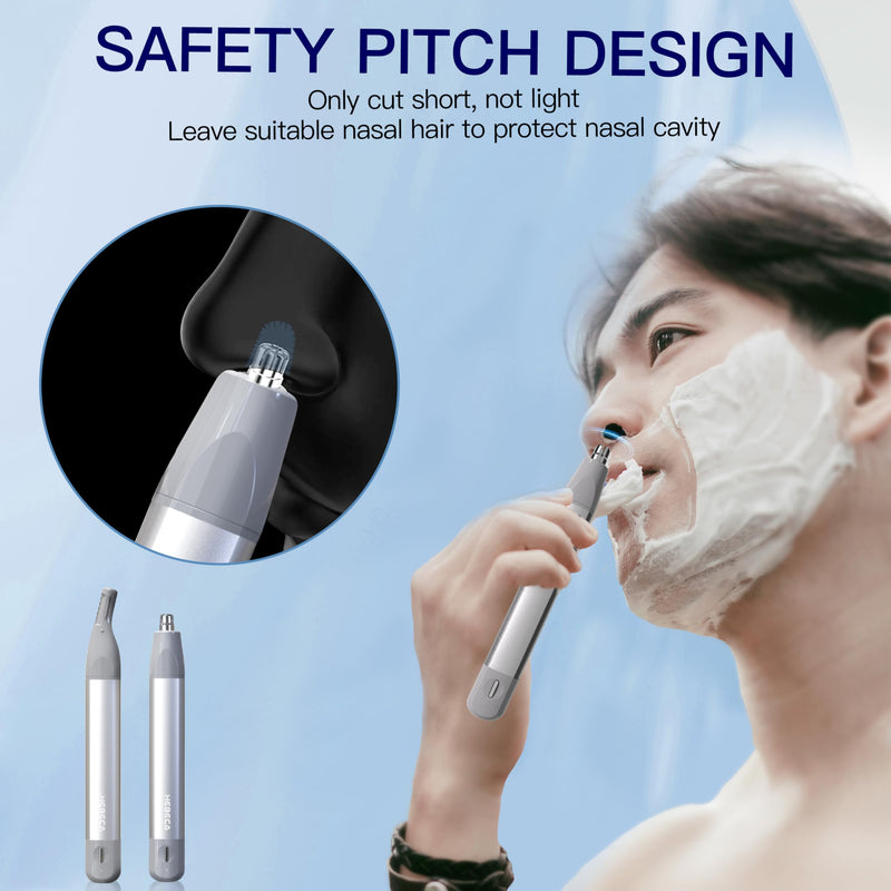 [Australia] - Nose Hair Trimmer for Men & Women, 2in1 Rechargeable Ear and Nose Hair Trimmer, Waterproof Electric Eyebrow Trimmer & Facial Hair Remover Grooming Kit Silver 