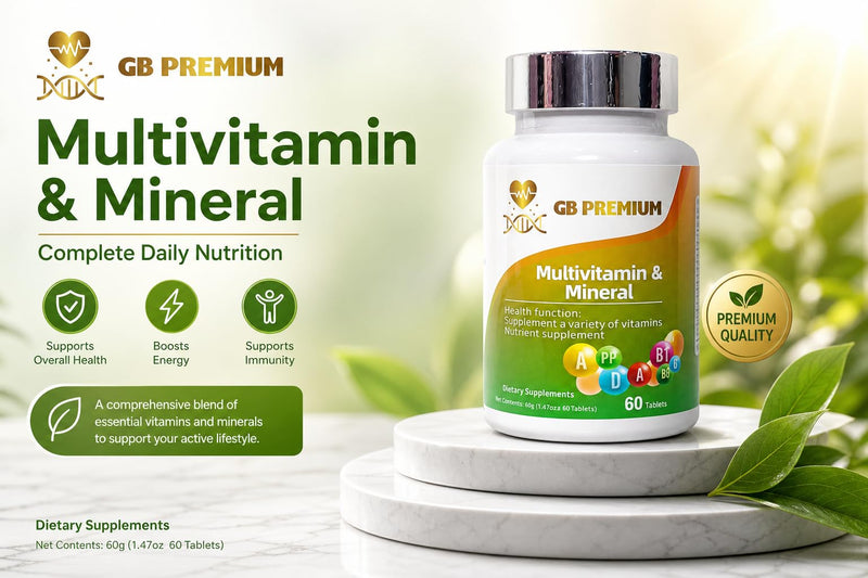 Multivitamin & Mineral Tablets, Daily Vitamins and Minerals Supplement with Vitamin A, C, D3, B Vitamins, Zinc, Iron & Magnesium, 60 Tablets