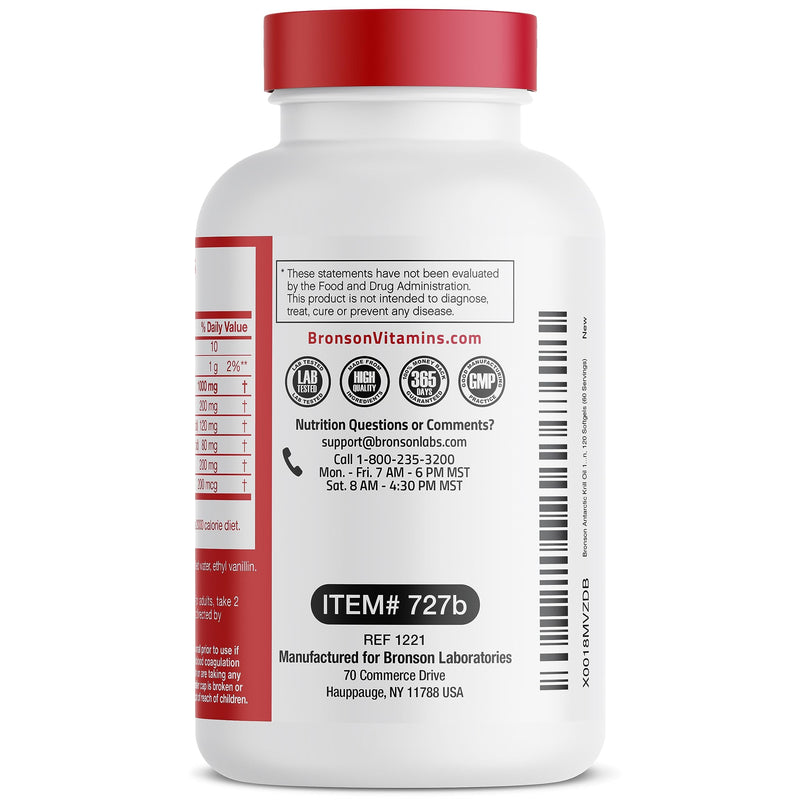 [Australia] - Bronson Antarctic Krill Oil 1000 mg with Omega-3s EPA, DHA, Astaxanthin and Phospholipids 120 Softgels 120 Count (Pack of 1) 