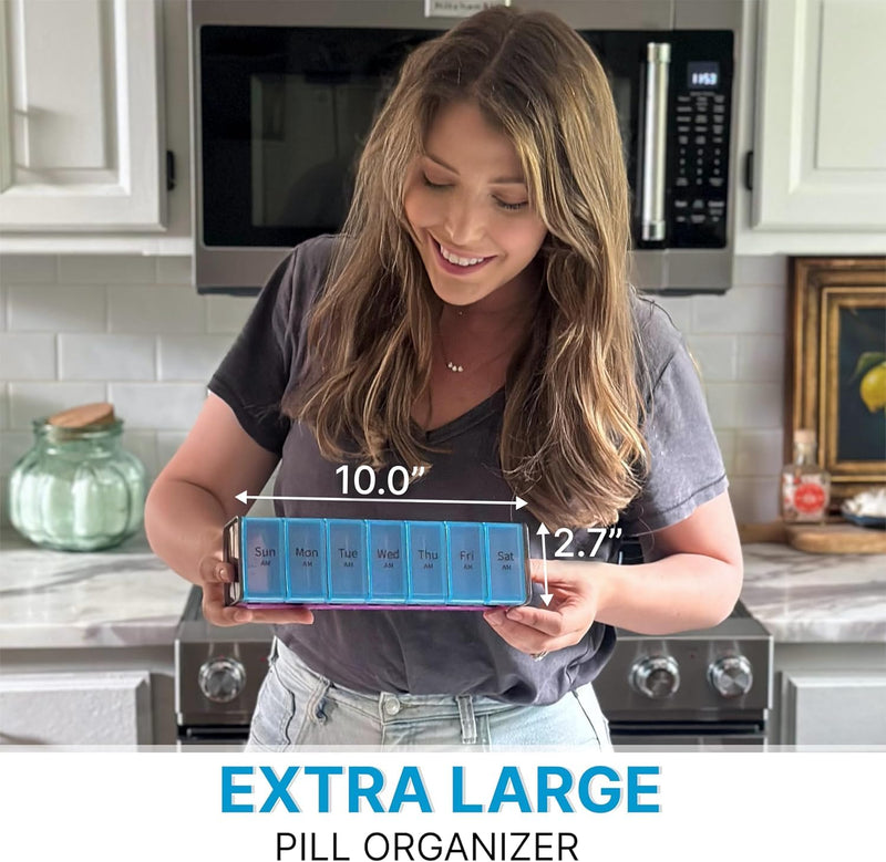 [Australia] - Extra Large Pill Organizer- XXL Pill Box 7 Day - Weekly Pill Organizer with AM PM Large Compartments Big Pill Case for Supplements Jumbo Pill Holder for Vitamins Huge Medicine Organizer 2 Times a Day Purple/Blue 