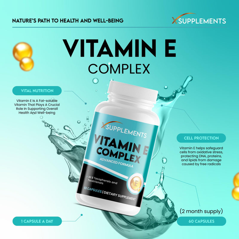 Natural Vitamin E Capsules for Skin | 60 Vegan VIT E Capsules | All 8 E Tocopherols & Tocotrienols | Vitamin E Supplement | Immune System Booster | 100% Natural Ingredients