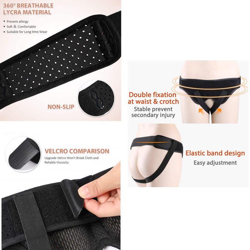Hernia Belt Truss for Men Groin Hernia Support Brace Adjustable Groin Strap with 2 Removable Compression Pads Breathable Waist Strap for Single&Double Inguinal or Sports Hernia black(M)