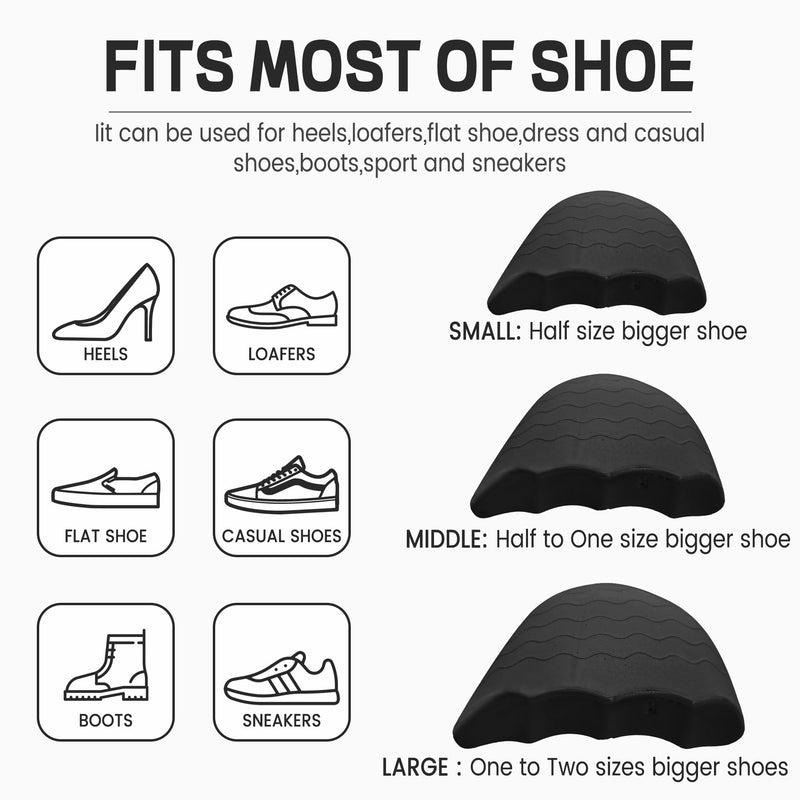 [Australia] - Shoe Fillers Inserts for Loose Shoes - Anti Slip Toe & Heel Pads with Ergonomic Design | Adjustable Insoles for Big Shoes Prevent Heel Slippage | Unisex Comfort. Black M:(Half to One Size Bigger) 