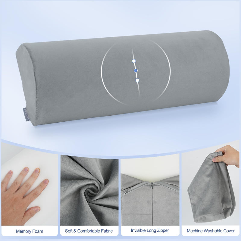 [Australia] - Knee Pillow for Back Sleeping, Memory Foam Bolster Pillow for Legs, Under Knee Pillow for Sleeping, Leg Pillow for Back & Hip Pain Relief, Half Moon Boslter,Grey 