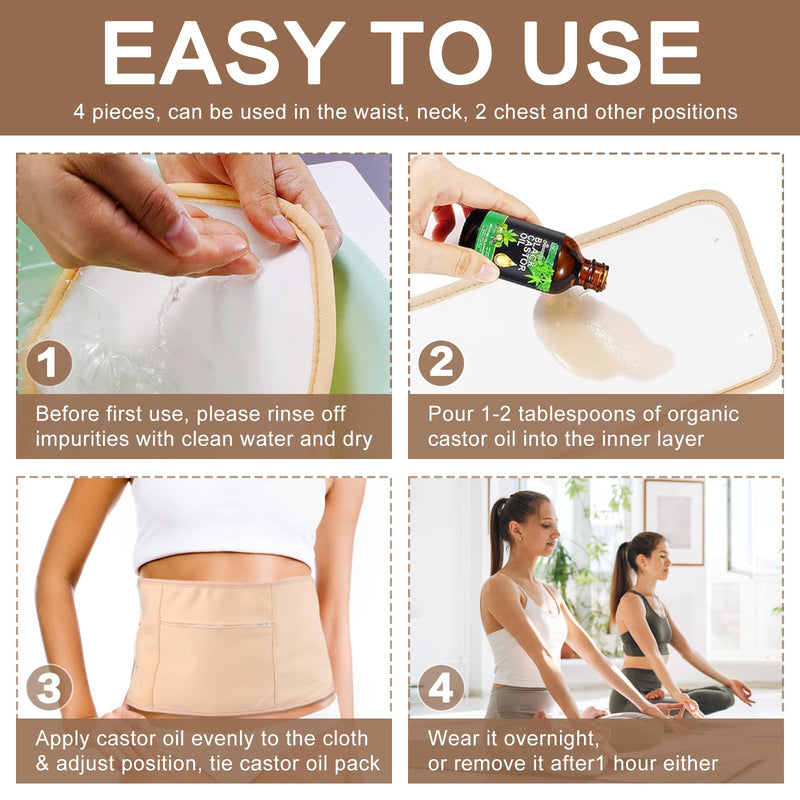 [Australia] - 9 Pcs Castor Oil Pack Wrap Organic Cotton for Liver Detox, Stomach, Belly, Neck, Breast, Knee, Foot & Entire Body, Reusable Pads Kit for Hot/Cold Compress with Adjustable Elastic Strap 