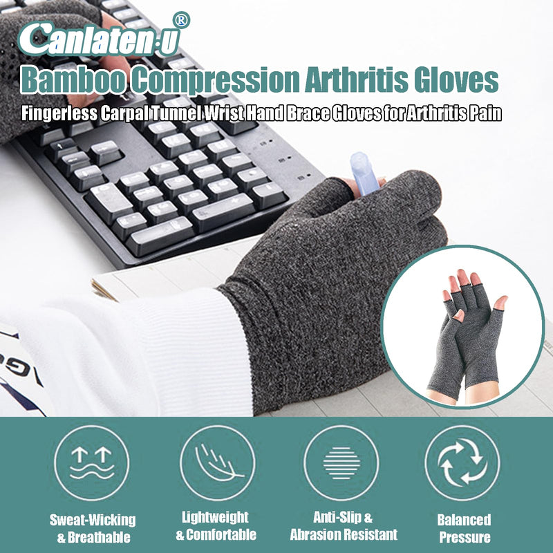 [Australia] - Bamboo Compression Arthritis Gloves for Men & Women - Fingerless Carpal Tunnel Wrist Hand Brace Gloves for Arthritis Pain Medium Black 
