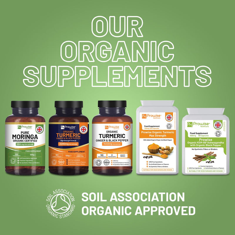 Organic Moringa 2000mg per Serving 120 Vegan Capsules | Moringa Oleifera Leaf Supplement | 100% Natural Soil Association Organic Certified | No Synthetic Binders or Fillers by Prowise