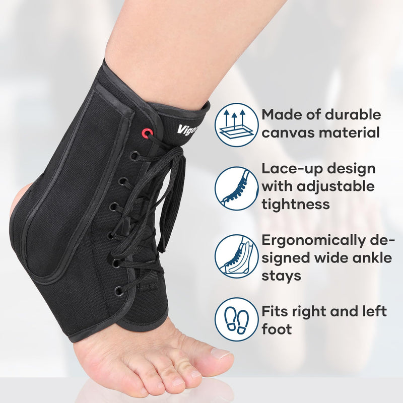 Ankle Brace for Sprained Ankle, Lace up Ankle Brace with 1Pair Metal and Plastic Support Bars, Ankle Stabilizer Brace for Men Women, Achilles Tendon Support Brace for Left Right, L Large