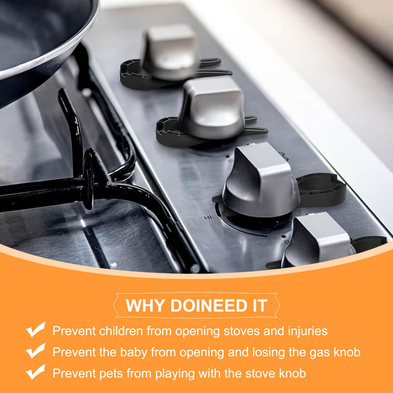 [Australia] - Stove Knob Covers, Door Knob Safety Cover for Kids, 5 Pcs Gas Stove Knob Locks, Oven Knob Covers for Child Pet Safety (black) Black 
