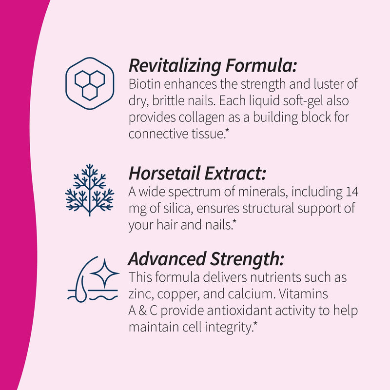 Applied Nutrition Longer Stronger Hair & Nails - 60 Liquid Soft-Gels, Pack of 2 - Biotin, Silica & Collagen - 60 Servings | Healthy Hair & Nails | Biotin + Silica + Gotu Kola | Beauty Nutrition Supplement | 2 X 60 Liquid Soft-Gels 60 Count (Pack of 2)