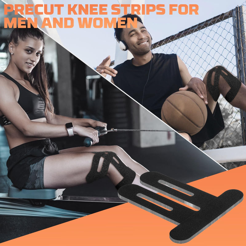 Kinesiology Tape for Knee, 15 Strips Precut Knee Tape for Stability and Patellar Support, Waterproof Elastic Breathable Athletic Sports Tape (Black)