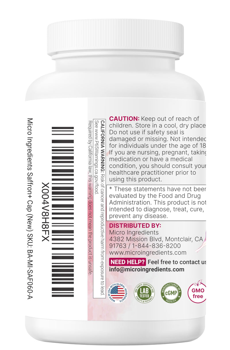 Micro Ingredients Saffron+ Advanced Supplements, 60 Vegetarian Capsules | 10-in-1 with Saffron Extract, Magnesium Glycinate, Turmeric Curcumin, KSM-66 Ashwagandha & Vitamin C. Filler-Free, Non-GMO.