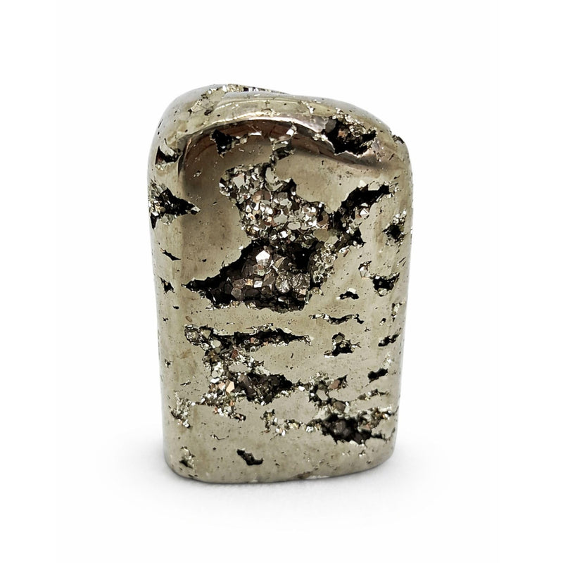Pyrite Crystal Paperweight – Natural Free Form Stone with Flat Base for Office Desk – Heavy Raw Gold Rock for Wealth & Success – Authentic Peruvian Decor (7 to 8 oz) | Genuine natural iron pyrite rock to attract success. Authentic hand-carved flat bott...