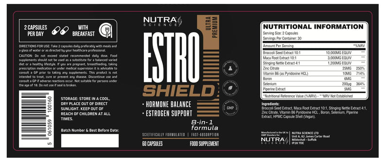 Estro Shield Estrogen Blocker for Men – Anti Estrogen & Estro Control Supplement with Nettle, Maca, Zinc & Broccoli Extract 60 Vegan Capsules