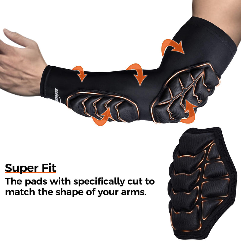COOLOMG Football Arm Pads Padded Forearm Elbow Sleeves | Padded Compression Arm Sleeves for Football Basketball Volleyball 1 Pair Black Large
