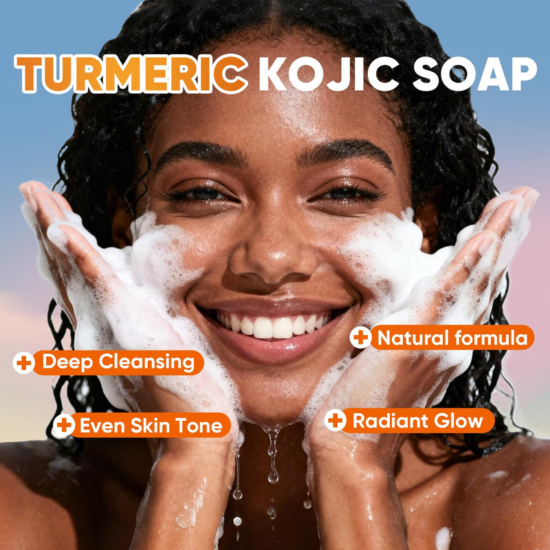 3Pcs 60g Turmeric Kojic Acid Soap Bars for Face, Body & Underarms | Infused with Retinol, Hydrolyzed Collagen, Vitamin E & Shea Butter, Gentle Care, SLS Free, Suitable for Oily & Dry Skin 3 pack soap 60g 2.12 Ounce (Pack of 3)