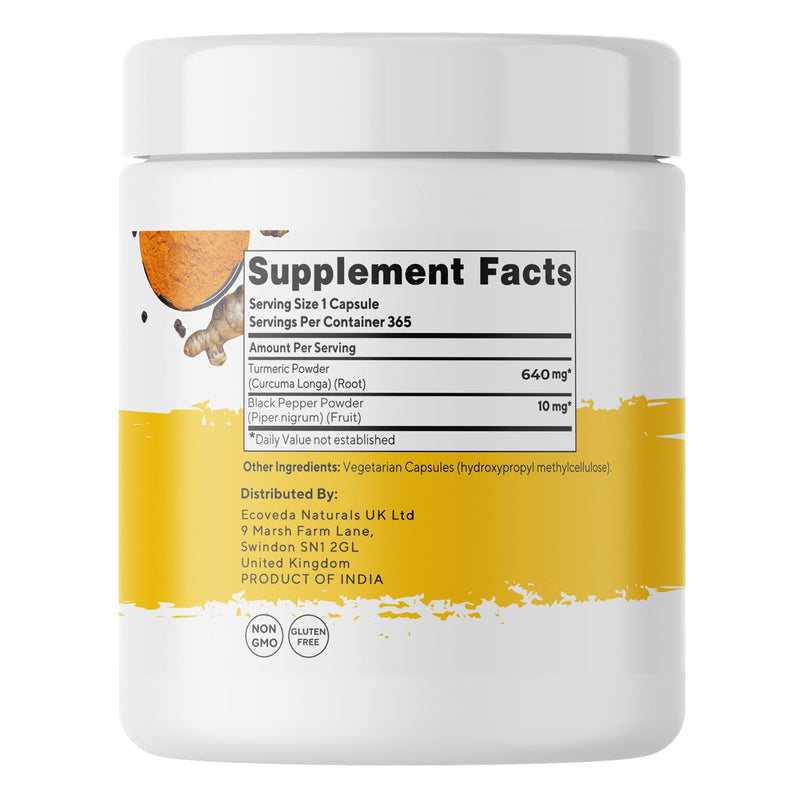 365 Turmeric Capsules with Black Pepper, 1 Year Supply, Organically Grown Turmeric with High Curcumin Content, One A Day Supplement, 365 Vegetarian Capsules 365 count (Pack of 1)