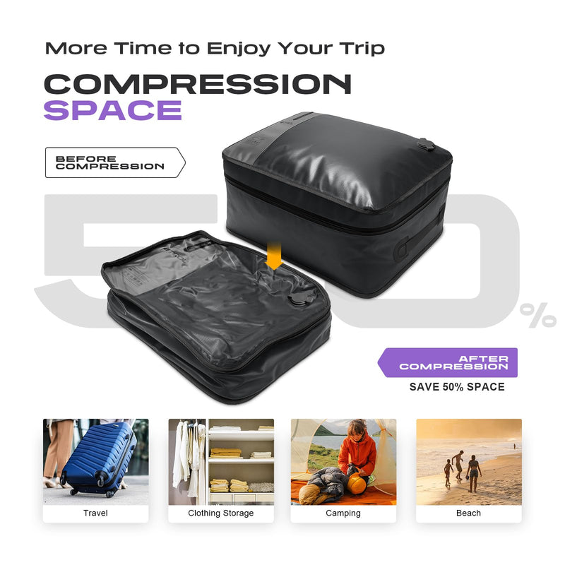 ETROL TPU Vacuum Bag for Travel, 70D Nylon Reusable Compression Bag with IP67 Waterproof Zipper, Compression Packing Cubes for Clothing, Space Saver Bags for Luggage (Full Open, Grey,1Pcs+Pump) Full Open, Grey,1Pcs+Pump