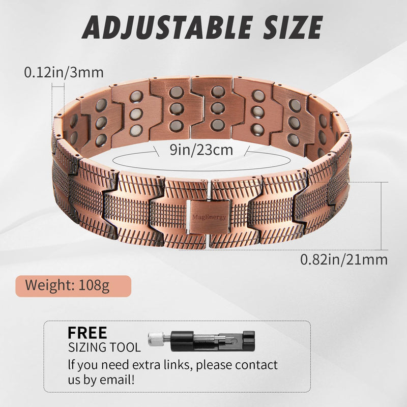 [Australia] - MagEnergy Copper Bracelet for Men 3X Magnetic Bracelets 99.99% Pure Copper Wristband Adjustable Jewelry Gift with Sizing Tool Copper Tire Graphics 