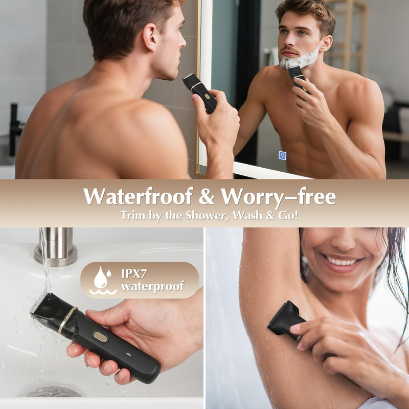 Electric Bikini Trimmer for Women - 5 in 1 Rechargeable Electric Razors for Women, IPX7 Waterproof Pubic Hair Trimmer, Painless Womens Body Shaver, Facial Razor & Nose Hair Shaver, Black