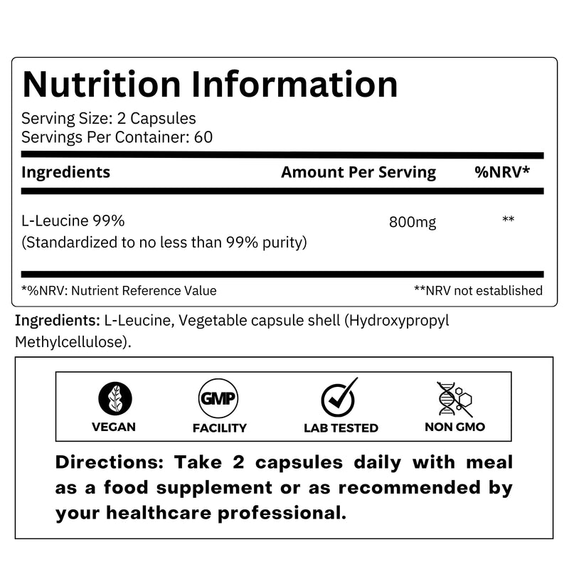 FOLIUS LABS Clean Label L Leucine – Amino Acid Supplement – 120 Veg Capsules 120 Caps