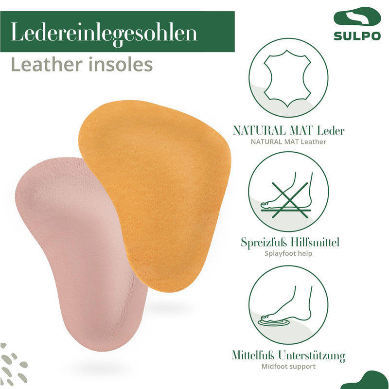 [Australia] - SULPO 2 pairs of T-shaped orthopedic insoles for flat feet - leather splayfoot pads - metatarsal pads - metatarsal pads - transverse arch support - self-adhesive - 38-40 