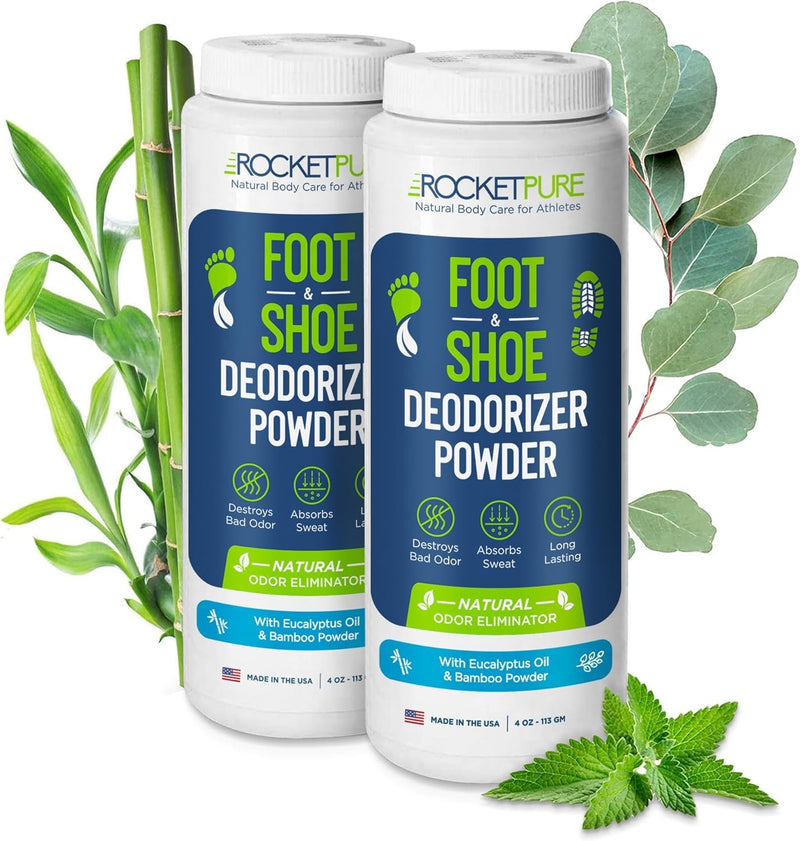 Rocket Pure Natural Foot and Shoe Deodorizer Powder, Deodorant and Odor Eliminator for Men and Women, Smell Remover, Formulated with Essential Oils, Made in the USA, Eucalyptus, 4 oz, (Pack of 2) 4 Ounce (Pack of 2)