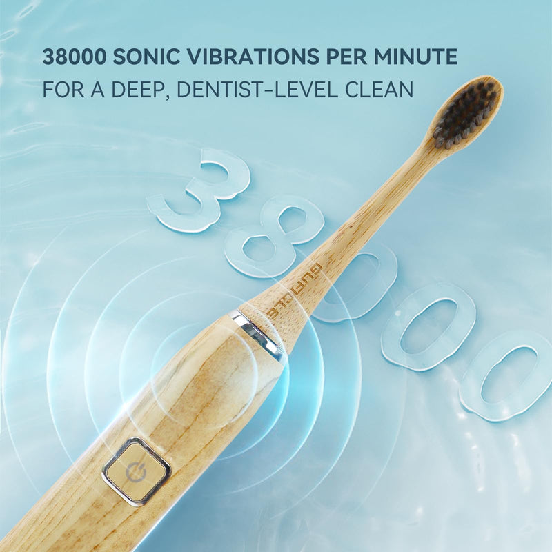 [Australia] - Bamboo Electric Toothbrush, Sonic Electric Bamboo Toothbrush for Adults, IPX7 Waterproof Rechargeable Toothbrush, 5 Cleaning Modes, 4 Bamboo Brush Heads Soft Bristle 