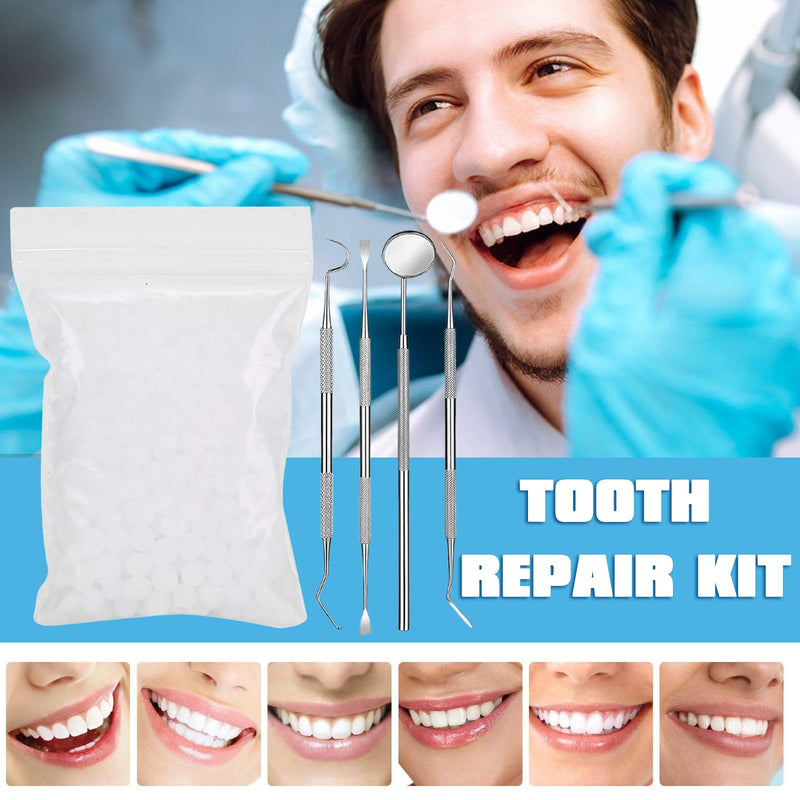 [Australia] - 100g clip-on teeth, dentures, temporary teeth, tooth repair set, do-it-yourself dentures, with 4 tools, for repairing missing and broken teeth with prosthetic veneers 