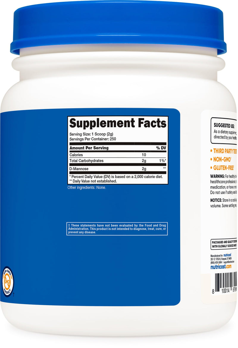 Nutricost D-Mannose Powder 500 Grams (250 Servings) Gluten Free, Vegan | GMO-Free
