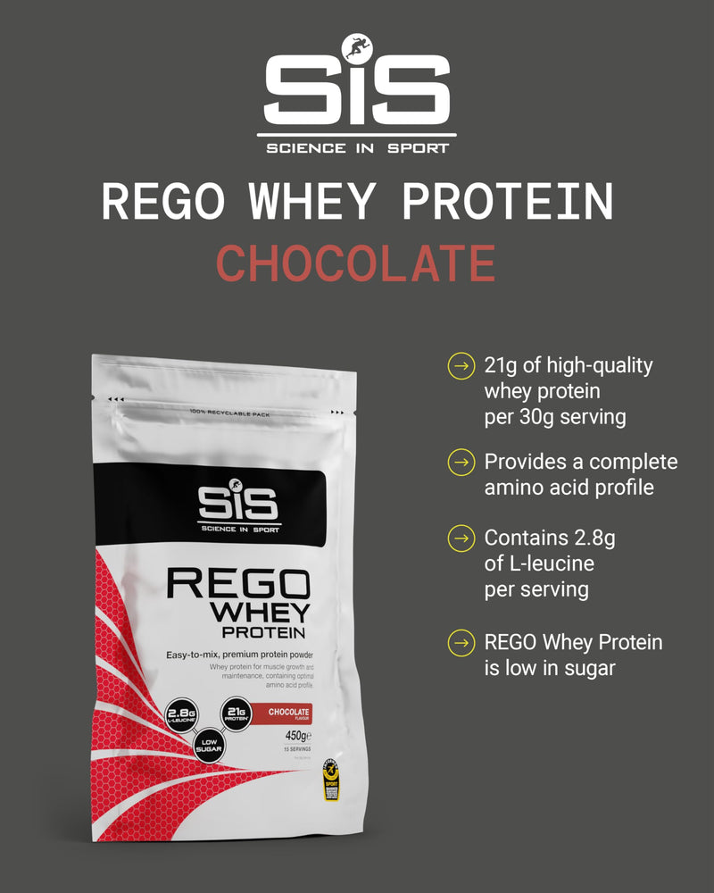 Science In Sport REGO Whey Protein Powder | Muscle Building & Recovery with BCAA Amino Acids | Chocolate Flavour, 450 Grams, 15 Servings 10 Servings (Pack of 1)