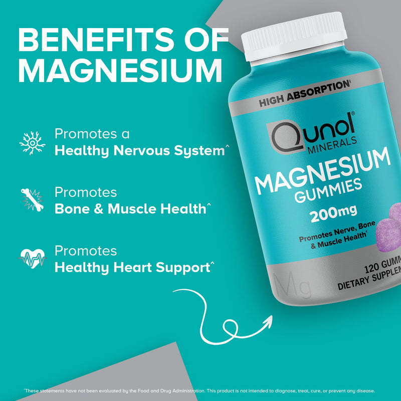 [Australia] - Qunol Magnesium Gummies for Adults, 200mg Magnesium Citrate Gummies, High Absorption Magnesium Supplement, Supports Nerve Health, Bone Health, Muscle Health, Vegetarian, 120 Count Berry 120 Count (Pack of 1) 