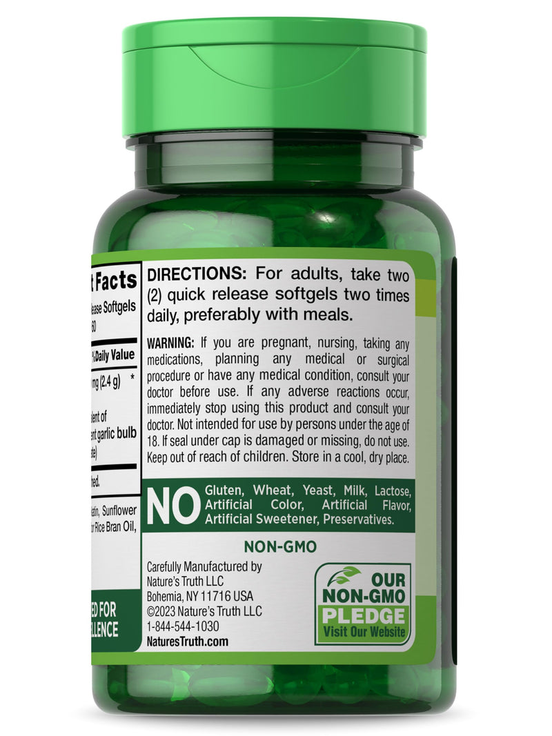 [Australia] - Odorless Garlic 2400 mg | 120 Softgel Capsules | High Strength Extract Pills | Non-GMO, Gluten Free Supplement | by Nature's Truth 120 Count (Pack of 1) 