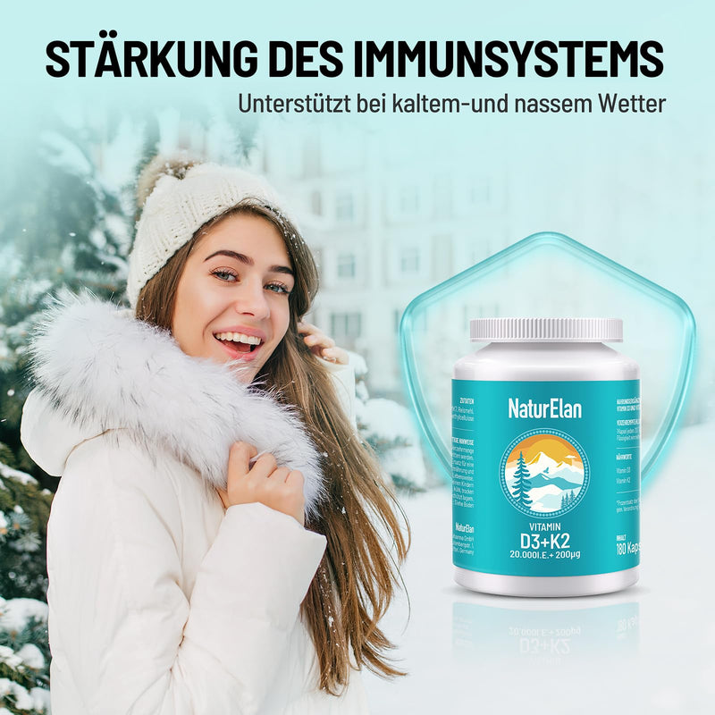 [Australia] - Vitamin d3 k2 capsules high dosage - 20000I.U. + Vitamin K2 MK7 200 mcg per dose, 180 vegetarian capsules, without additives, produced in Germany 20000IE 