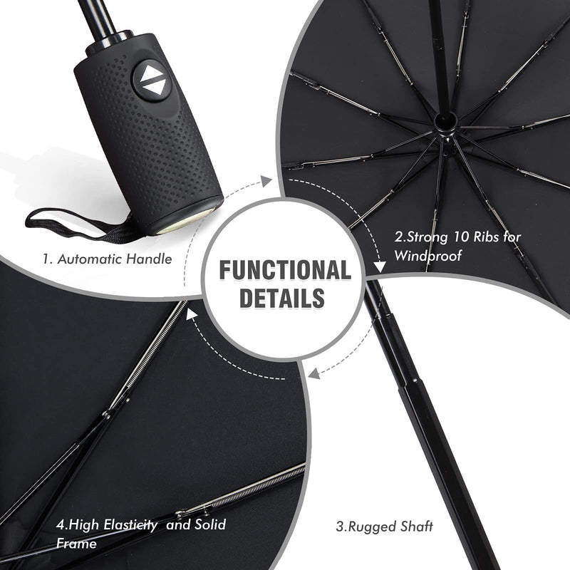ZOMAKE Travel Umbrella Compact - 8/10 Ribs Portable Collapsible Umbrellas for Rain Windproof - Paraguas Automatic Small Folding Umbrella Lightweight Packable Umbrella for Women Men - Black&Yellow
