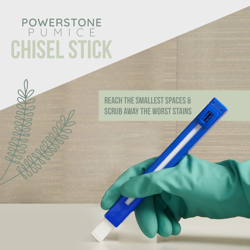 [Australia] - Powerstone Pumice Long Lasting Chisel Sticks - 8 Pack | Refillable Case with 8 Scouring Sticks to Remove Stains, Limescale & Carbon Buildup from Stoves, Ovens, BBQ Grills, Sinks, Tiles, Toilets & More 