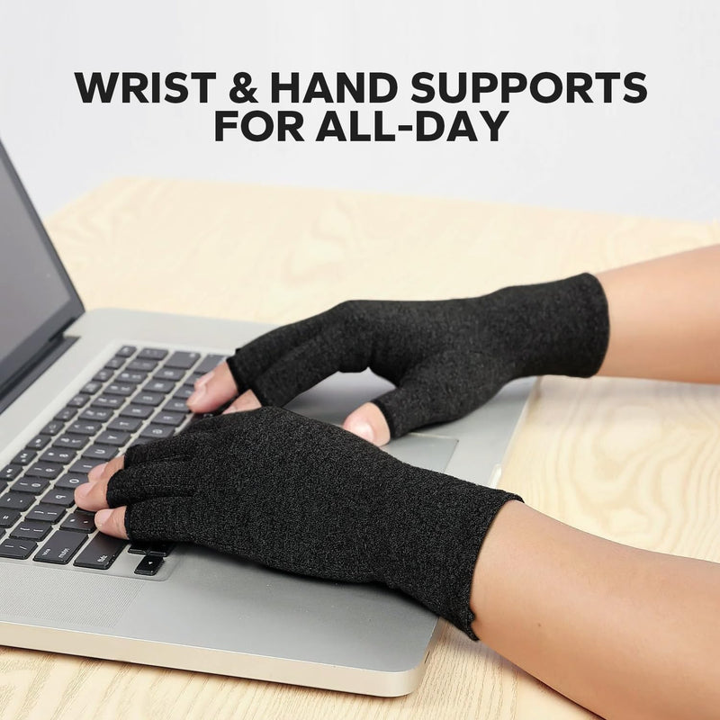 [Australia] - Fingerless Compression Gloves (1 Pair), Cotton Arthritis Gloves Women Men, Arthritis Pain Relief Gloves, Hand Compression Gloves Arthritis for Carpal Tunnel, Rheumatoid, Tendonitis Medium Black 