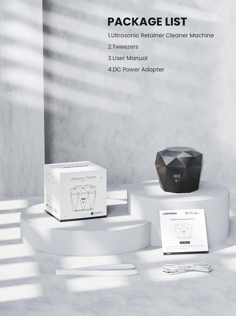 [Australia] - Ultrasonic Denture Cleaner Machine 43±5KHz Rechargeable Retainer Cleaner with Digital Timer & U-V-C Lights for Braces Night Guard Aligners Toothbrush Heads Jewelry Black 