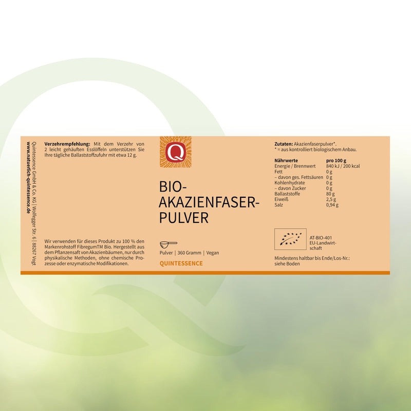 [Australia] - Quintessence Acacia Fiber Powder Organic 360g - Vegan, purely natural & without additives, acacia fibers with 80% fiber content, very soluble, produced in Austria 
