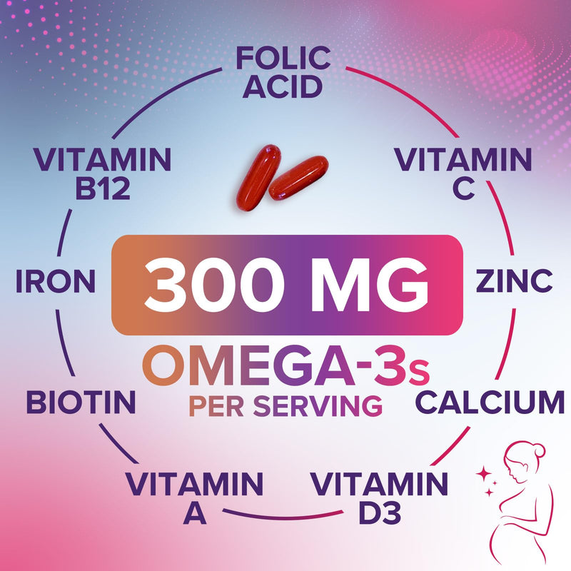 Prenatal Vitamins for Women with Folic Acid + Omega 3 DHA for Fetal Brain Development, Best Prenatal Vitamin Supplement, Daily Pregnancy Multivitamin Nutritional Support, Non-GMO - 120 Softgels 120 Count (Pack of 1)