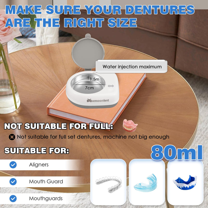 [Australia] - Mxmoonant Wireless Braces Cleaner, 2000mAh Rechargeable, 50kHz, 80ml, 360g, 18W, 5V2A, with Retainer Case & Mini Brush, Suitable for Travel, Business Trips, Office 