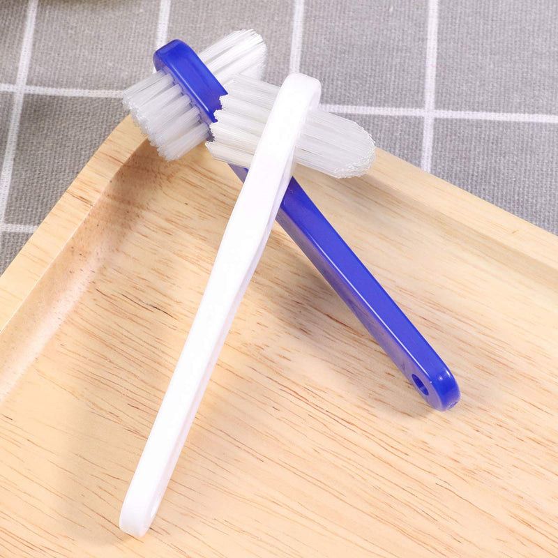 [Australia] - Healifty Prosthesis Brush Double-Sided Cleaning Brush Pack of 2 (White and Blue) 