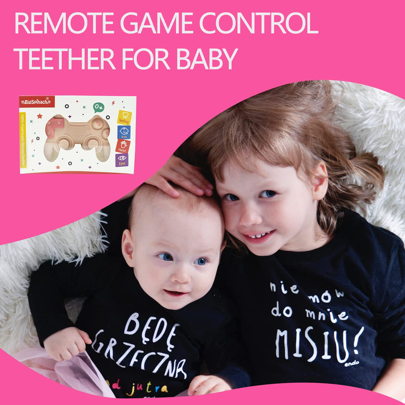 [Australia] - Cool Remote Game Control Teething Toy for Babies 0-6 6-12 Months,Game Controller Teether for Gamer Parents,Baby's First Valentines Day Gifts,Silicone Remote Chew Toys（Pink Pink 