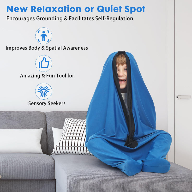 [Australia] - Body Sock Sensory Kids, Medium 27 * 47 inch, Good for Kids Height: 48~58 inch, Soft Fabric with Strong Stitching and Snap Closures (Classic Blue) Classic Blue 