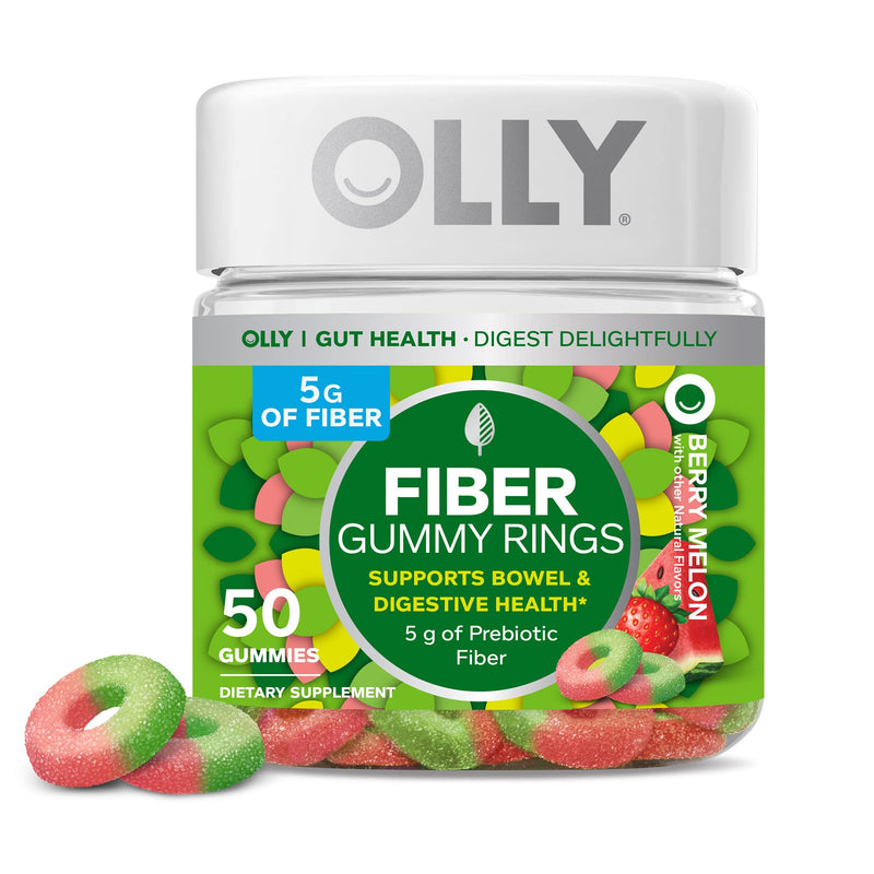 OLLY Fiber Gummy Rings, 5g Prebiotic Fiber, FOS (Fructo-oligosaccharides), Digestive Support & Hello Happy Gummy Worms, Mood Balance Support, Vitamin D, Saffron, Adult Chewable Supplement