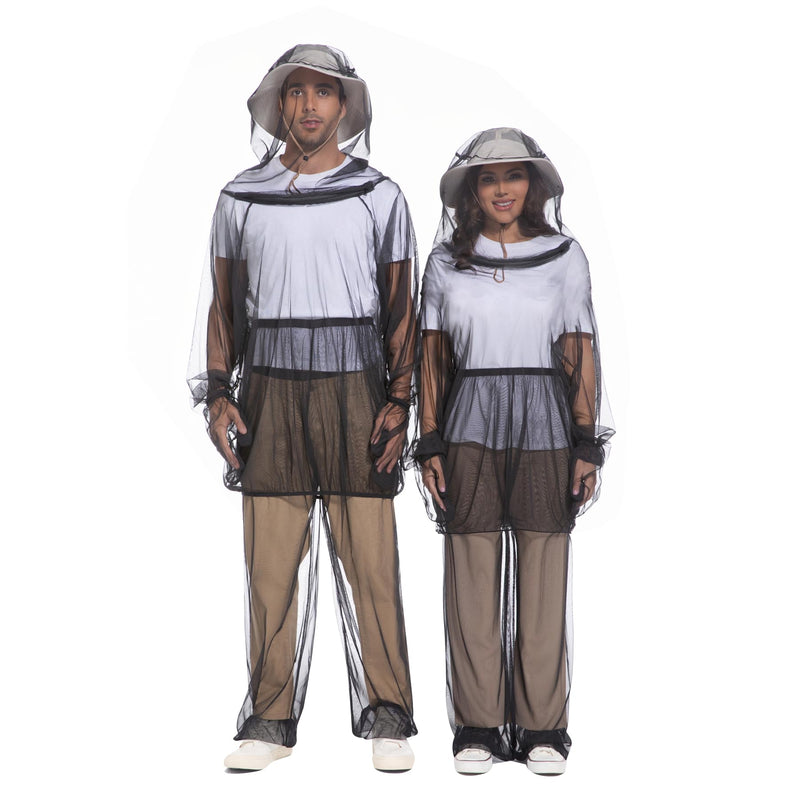 [Australia] - Premium 6-Piece Mosquito Suit-Jacket With Hood/Pants/Mitts/Gift Bag/Sun Hat/Tape Measure-Full Body Protection Bugs Clothes L/XL-With Sun Hat Black 